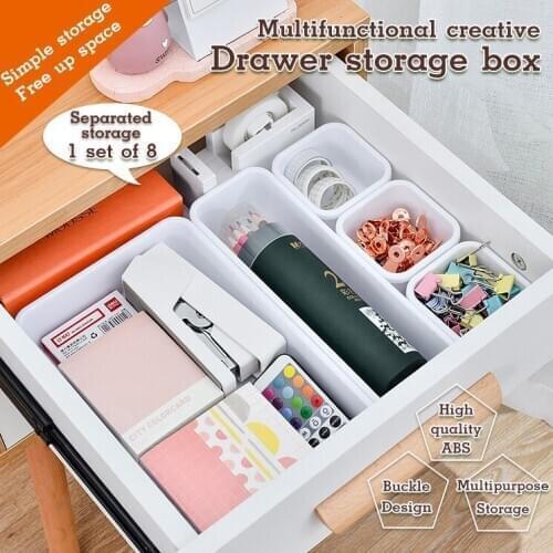 8pcs/set Drawer Storage Box Plastic Debris Storage Box Can Be Separated and Freely Combined Small Objects Desktop Storage Box