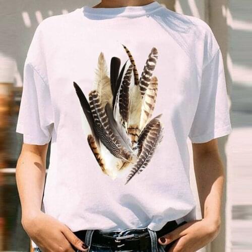 Women Graphic Feather Vintage Girl 90s Cute Spring Summer Short Sleeve Lady Print Female Clothes Tops Tees Tshirt T-Shirt