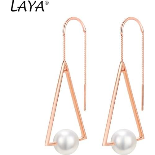 Laya Shell Pearl Drop Earrings For Women Pure 925 Sterling Silver Geometric Triangle Design Elegant Fine Jewelry 2021 Trend
