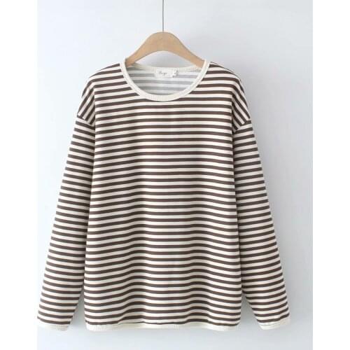 Plus size O-Neck black gray brown striped Womens Sweatshirts 2021 fashion loose spring autum pullover Woman clothes