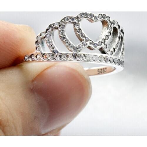 925 Silver Women Ring Stackable Hollow Heart-shaped Crown Sparkling Zircon Geometric Bohemia Style for Women Wedding Gift