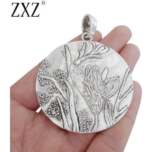 ZXZ 2pcs Large Round Carved Flower Charms Pendants Medallion For Jewelry Making Findings 72x55mm