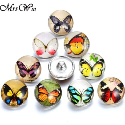 10pcs/lot Butterfly Snap Jewelry Animal Ginger Glass Butterfly Snap Buttons Fit Women Snap bracelet pendant necklace
