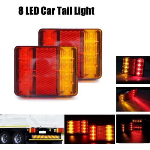 2Pcs 12V 8LEDs Waterproof Car Tail Light Warning Rear Lamp Taillights for Boat Trailer Truck Caravan