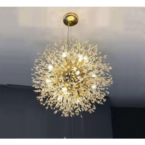 2021 Nordic Modern Crystal Dandelion Chandelier Living Room Dining Table Home Decoration Ceiling Lamp Indoor Lighting
