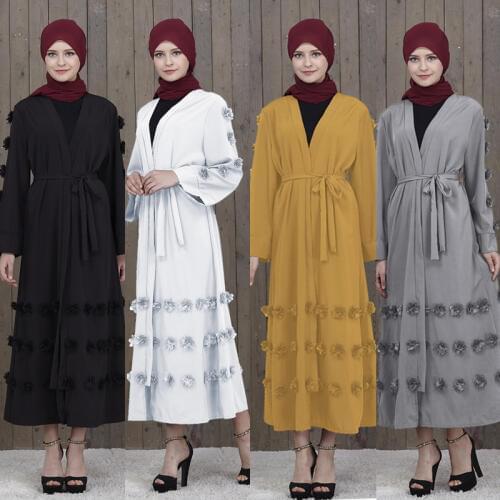 UAE Abaya Dubai Kaftan Arab Islam Women Floral Muslim Kimono Cardigan Hijab Dress Turkish Elbise Mubarak Islamic Cloting CN-093