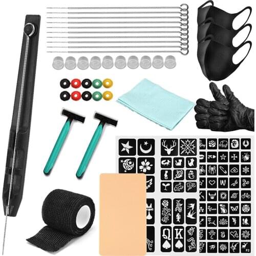 Pro Tattoo Kit Stick Poke Needle Tools Permanent Makeup Cartridge Needle 3D Tattoo Pen Stick Gloves Bandage Tattoo Body Art