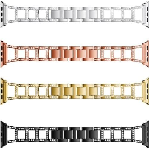 Bracelet Style Smart Watch Strap Diamond-Encrusted Steel Band for Apple Watch Stainless Steel Watch Accessories