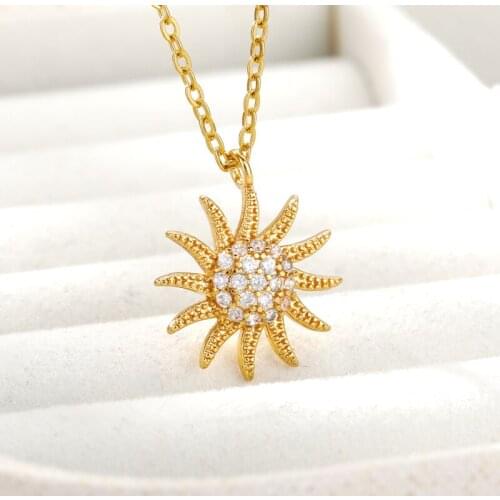 Crystal Circle Sun Pendant Necklace For Women Boho Gold Sliver Color Stainless Steel Sun Necklace Zircon Jewelry Birthday Gift