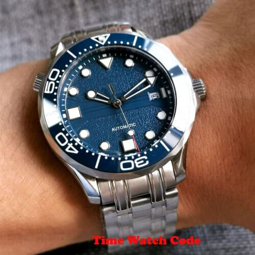 New 41 mm Automatic Mens Wristwatch Miyota 8215 Movement Sapphire Glass Blue Dial Date Display Ceramic Bezel Luminous Bliger