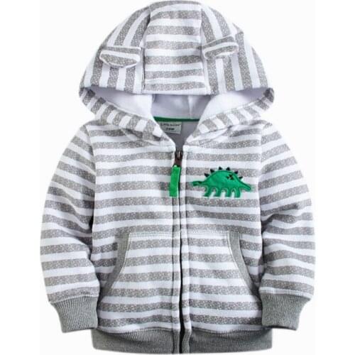 Childrens Sweatshirts 2T to 7T Boys White Grey Striped Hoodies Dinosaur Cotton Spring Autumn Winter Childrens Clothing