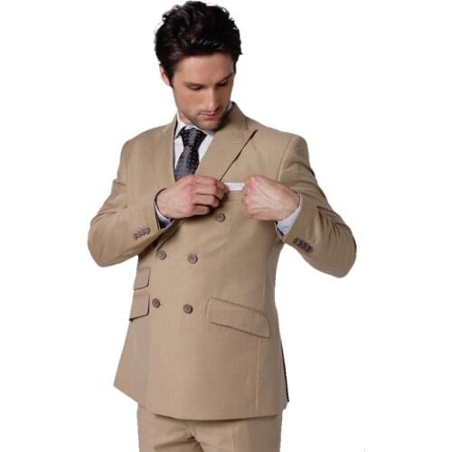 Fad Latest Coat Pant Designs Khaki Brown Double Breasted Wedding Suits for Men Blazer Slim Fit Custom 2 Piece Tuxedo Masculino