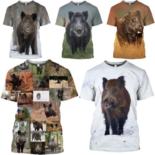 HOXIXIB Jungle Hunting Animal Tshirt Men Hunter Game 3D Mammal Wild Boar T Shirt Women Eurasian Pig Cute Cape Warthog Sportswear