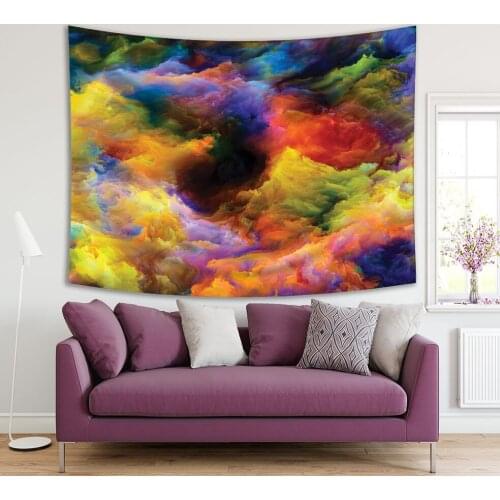 Tapestry Abstract Artwork Spiral Pattern Arrangement of Fractal Paint Mountains Nature Yellow Red Blue Green