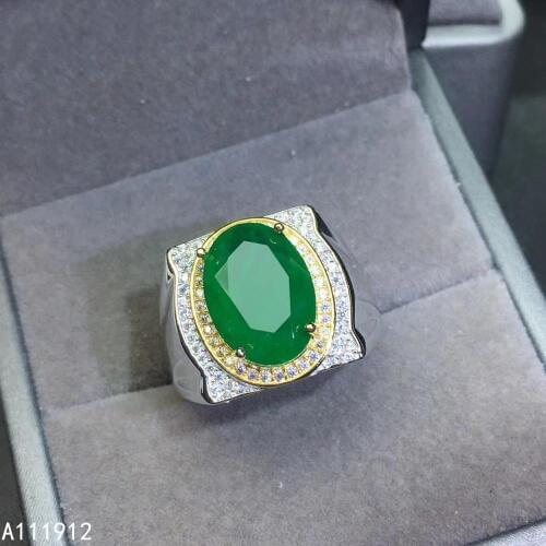 KJJEAXCMY fine jewelry natural Emerald 925 sterling silver new adjustable gemstone men ring support test luxury beautiful