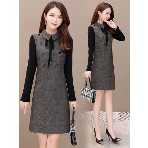 KMETRAM Spring Autumn Vintage Dress Women Clothes 2020 Woolen Mini Women Dress Elegant Ladies Dresses Plus Size 5xl vestidos MY