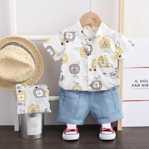 Baby Boys Clothes Sets Summer Fashion Children Gentleman Clothing Casual Animal Print T-shirt Tops+Shorts Costume Set