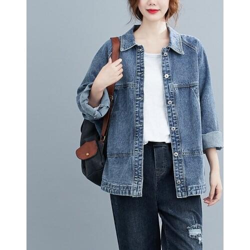 Plus Size Jeans Jacket Korean Long Sleeves Denim Basic Coat Women 2021 New Spring Autumn Windbreaker Female Outerwear Cardigan