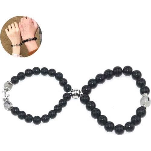 Fashion 2pcs/set Natural Stone Beads Couple Bracelet Magnet Clasp Bracelet For Men Women Best Friend Gift Jewelry