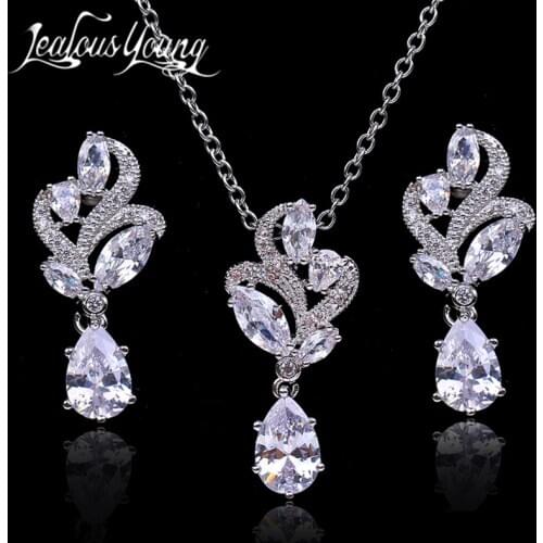 Fashion White Zirconia Flower Jewelry with Luxury Marquise Crystal Jewelry Sets for Bridal/Women Accessories