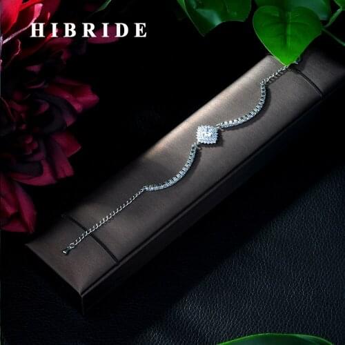 HIBRIDE Trendy Exquisite Square & Water Drop Micro Pave Zirconia Crystal Cuff Bracelet Bangle for Women Dress Jewelry B-06