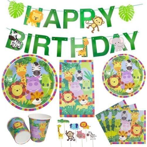 Cartoon Animal Disposable Tableware Jungle Safari Theme Party Supplies Favors Kids Boy 1st Birthday Party Baby Shower Decoration