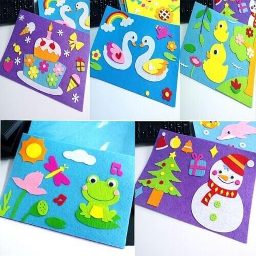 Cartoon DIY Sticker Toys Non-Woven Felt Collage Cute Decoration Stickers Educational Gifts Swan Frog Duck 1 Set Children Toys