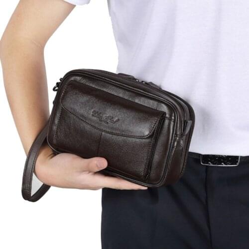 Men Vintage Leather Cowhide Clutch Bag Business Luxury Waist Pack Waistlet Handbag Wallet Cell Phone Case Purse Cigarette Pouch