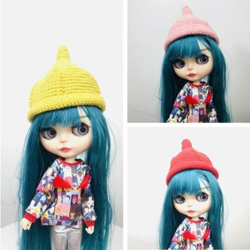 New 1PCS Cute blyth Dolls’ Hat pink/yellow/red Handmade Wool knitted hat for blyth dolls Accessories