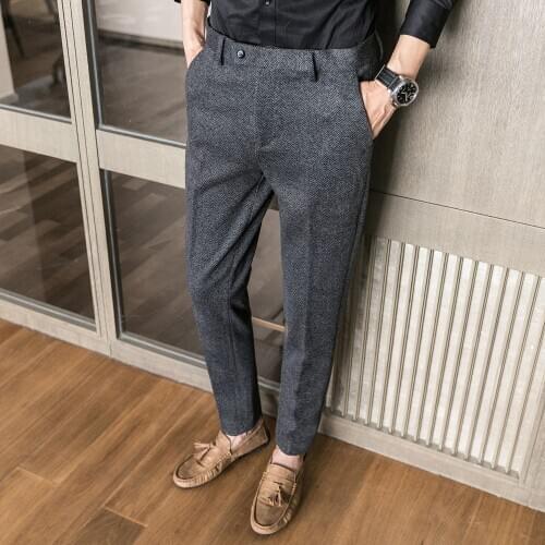 2021 New Woolen Office Suit Pants Men Slim British Style Wool Business Formal Dress Trousers Leisure simplicity