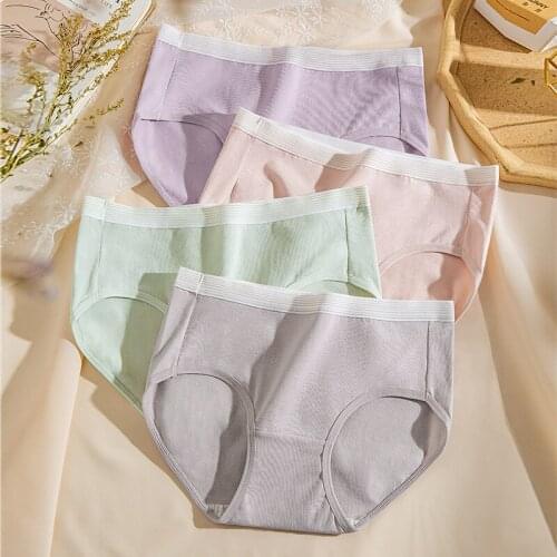 New Womens Cotton Underwear Sexy Solid Color Panties Fashion Comfort Breathable Briefs Mid Waist Seamless Underpants Lingerie