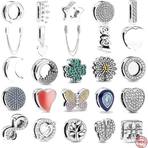 NEW Reflexions Heart Dangle star water drop butterfly round Clip Charm diy Beads fit Original Pandora Charms Silver 925 Bracelet