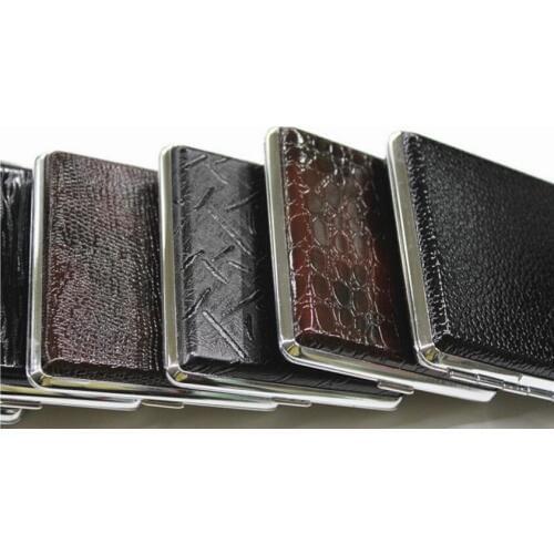 Wholesale 120pcs/lot POCKET CIGARETTE CASE Metal Faux Leather Holder Tobacco Smoking Box Random Mixture