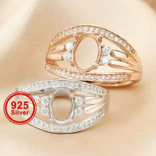 Oval Bezel Vinatge Style Rose Gold Plated Solid 925 Sterling Silver Adjustable Prong Ring Settings Blank for Gemstone 1224037