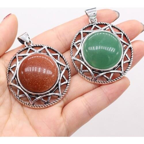 Natural Stone Alloy Pendant Lace Round Shaped Semi-Precious For Jewelry Making DIY Necklace Bracelet Accessory