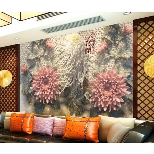 Custom luxury embossed 3d wallpaper Embossed Daisy 3d wallpaper murals for living room TV background photowall wallpapers