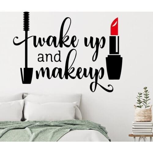 Wake Up And Make Up Quotes Wall Decal, Apartment Decoration, Girls Room Wall Decal Wallpaper Murals E332