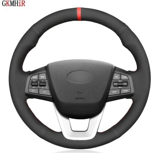 Hand-stitched Soft Black Genuine Leather Suede Car Steering Wheel Covers For Hyundai ix25 2014 2015 2016 Creta 2016 2017