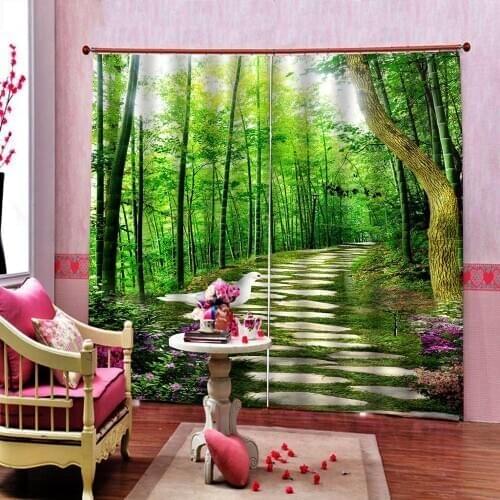 Natural Scenery Bamboo Forest Trail Curtain For Living Room Bedroom White pigeon Blackout Window Drapes Customizable any size