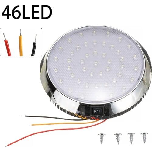 1pc 12V 5W White 46LED Down Light Cabin Ceiling Lamp Caravan Camper Trailer Car RV Interior Lights Switch ON OFF 12.8x2.1cm
