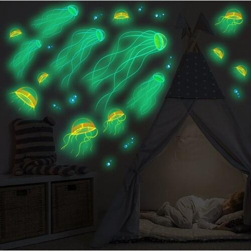 Luminous Jellyfish Wall Stickers Glow In The Dark Home Decor Living Room Bedroom Fluorescent Decals Kids Room Decoration Sticker
