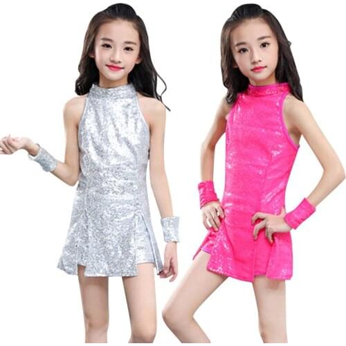 Sexy Girls Sequins Cultivate Ones Morality Jazz Dance Costumes New Modern Hip Hop Dance Wear Children Cheerleaders clothing