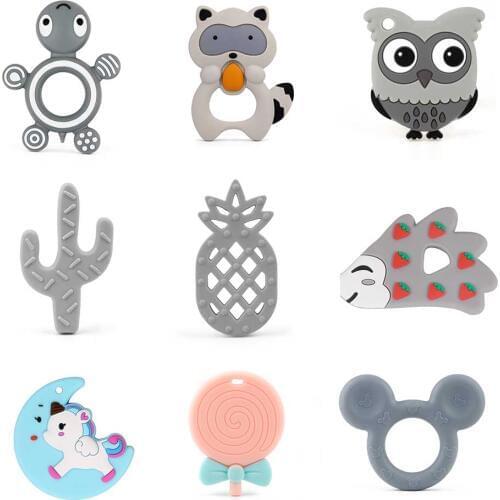 TYRY.HU 1pc Cartoon Turtle Raccoon Owl Silicone Teething Beads Nursing Necklace DIY Making Accessories Baby Safe Toys BPA Free