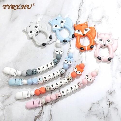 TYRY.HU Personalized Leopard Silicone Beads Fox Pacifier Chain Baby Teething DIY Nursing Pacifier Clips Holder Baby Shower Gift