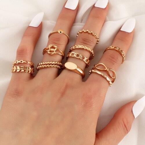 Hip Hop Hollow Geometric Rings for Women Boho Gold Link Anillos Men Leaves Knot Anel Evil Eye Ring Girl Punk Jewelry Gift Bijoux