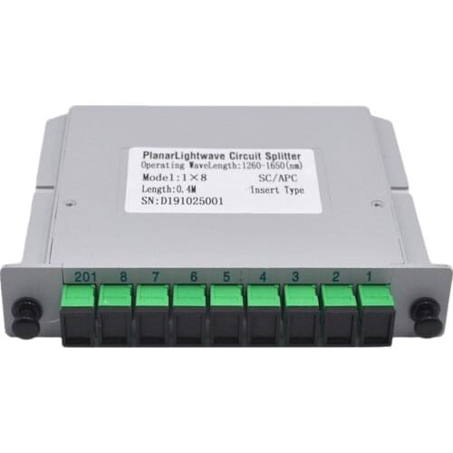 Insert Type 1*8 Single Mode SC-APC FTTH Planar waveguide Lightwave Circuit splitter Optical Cassette Splitter Box 1*8