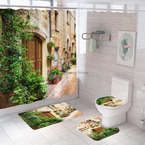Rural Pastoral Flower Scenery Shower Curtains Bathroom Shower Curtain 3D Fabric Bath Curtain With Hooks Waterproof Bath Screen