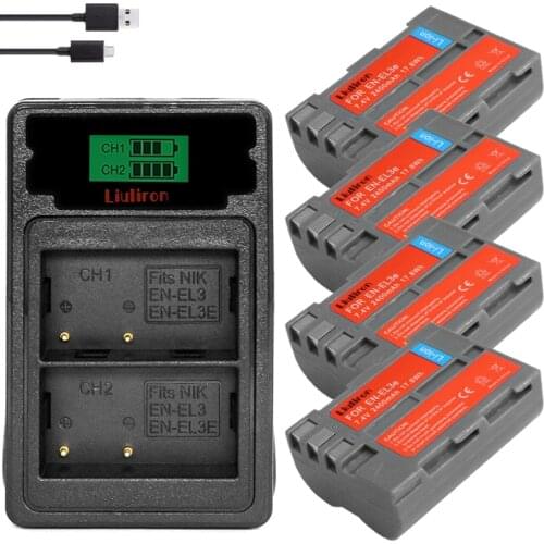 4X 7.4V 2400MAH EN-EL3E EN EL3e ENEL3e EL3 Battery + LCD CHARGER For Nikon D300S D300 D100 D200 D700 D70S D70 D80s D80 D90 D50