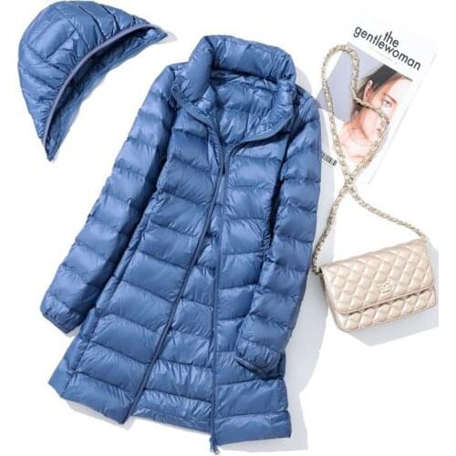 Women Long Down Jackets Ultra Light Hooded Duck Down Coat Portable Puffy Winter Coat for Women Windproof Down Parkas veste femm