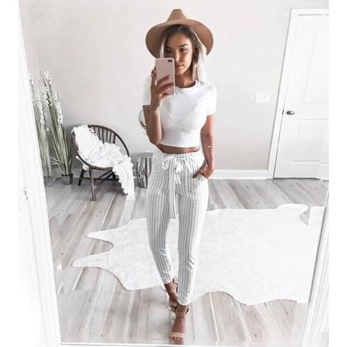 2021 Hot Sale Striped OL Chiffon High Waist Harem Pants Women Stringy Selvedge Summer Style Casual Pants Female Trousers